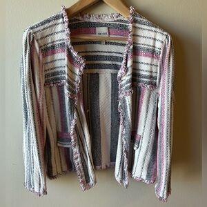 Nic + Zoe Striped Fringe Open Jacket
